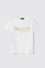 Picture of Round neck T-shirt with appl. brick gold/silver • White