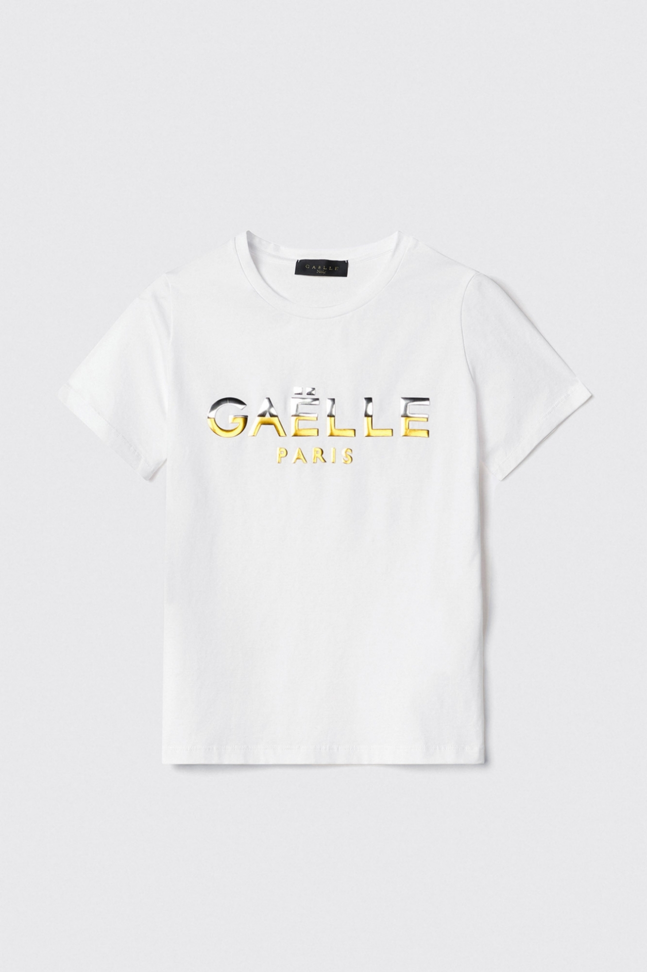 Immagine di T-shirt paricollo con appl. brick oro/argento • Bianco