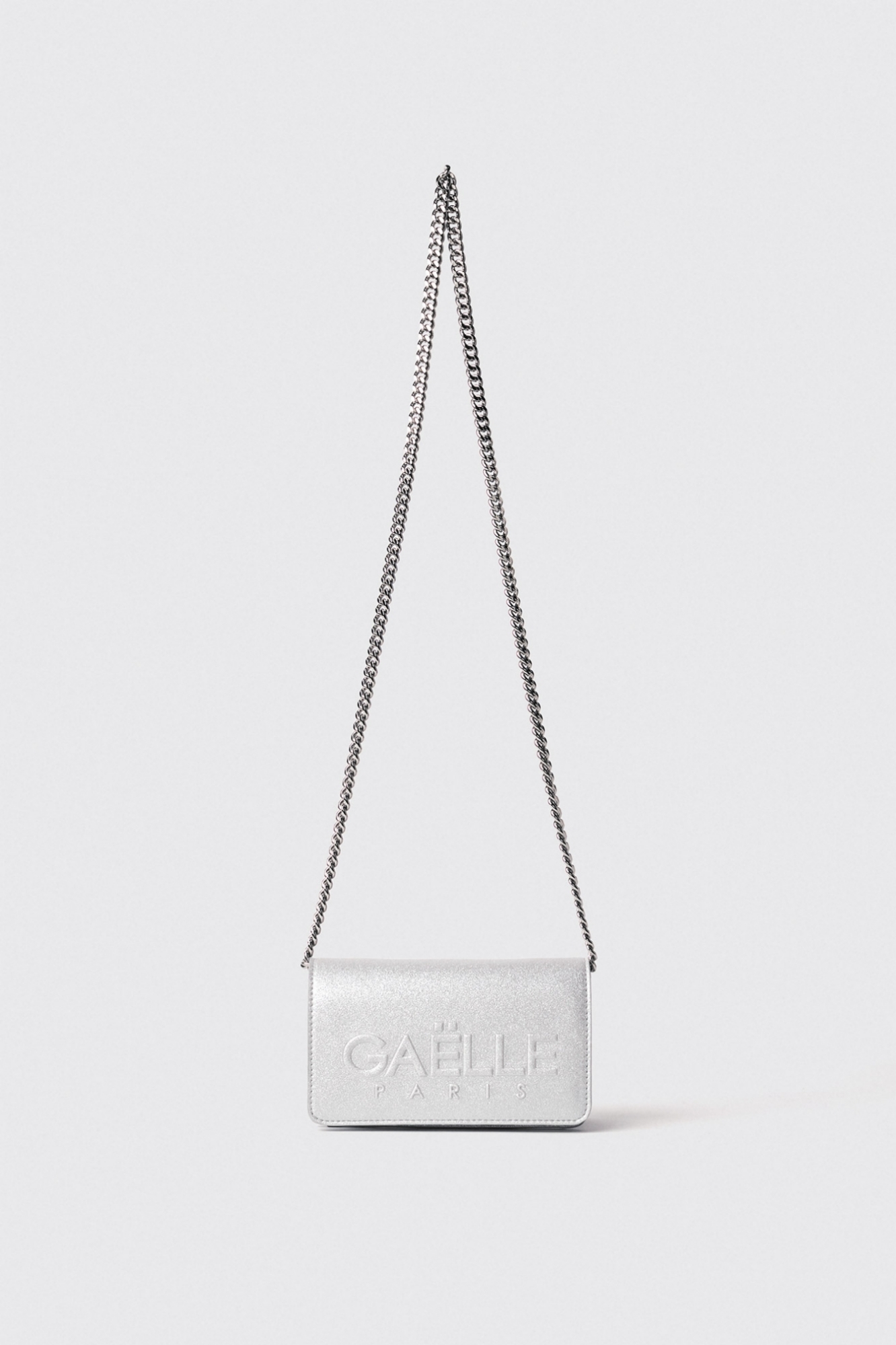 Mini shoulder strap glitter con logo embossed • Argento