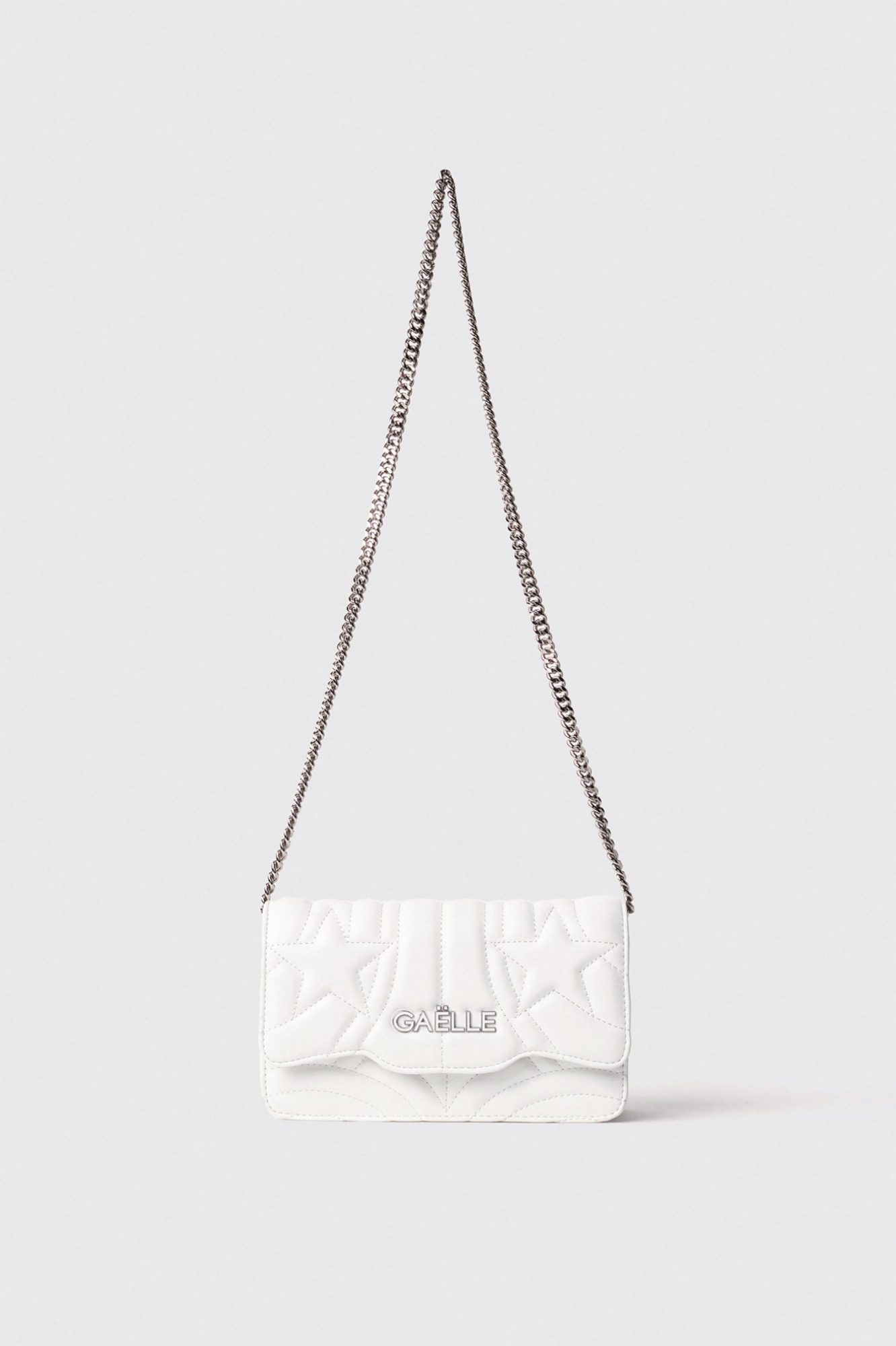 Mini shoulder strap con matelasse' e logo con strass • Bianco