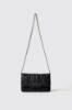 Mini shoulder strap con matelasse' e logo con strass • Nero