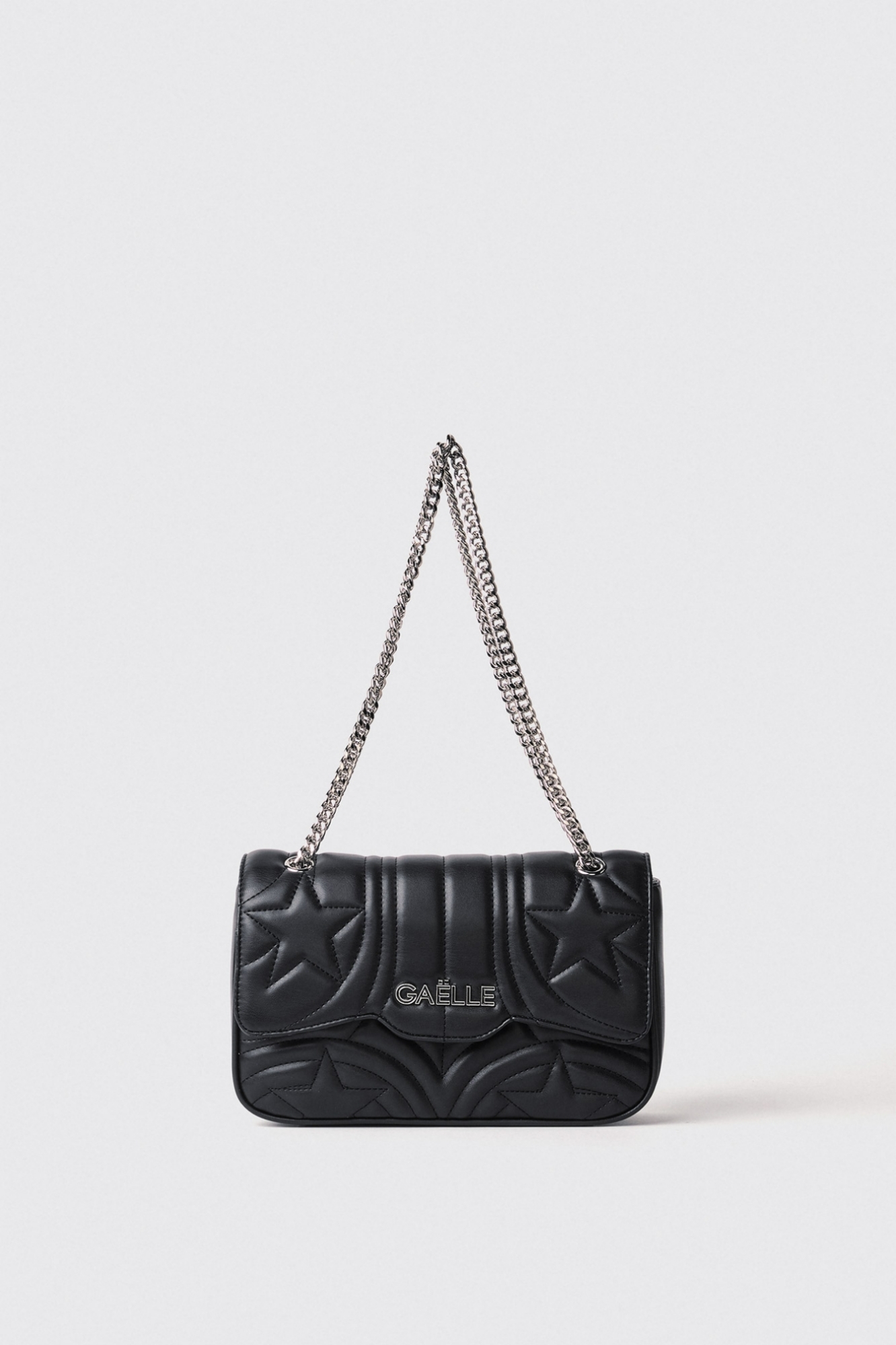 Mini shoulder strap con matelasse' e logo con strass • Nero