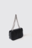 Mini shoulder strap con matelasse' e logo con strass • Nero
