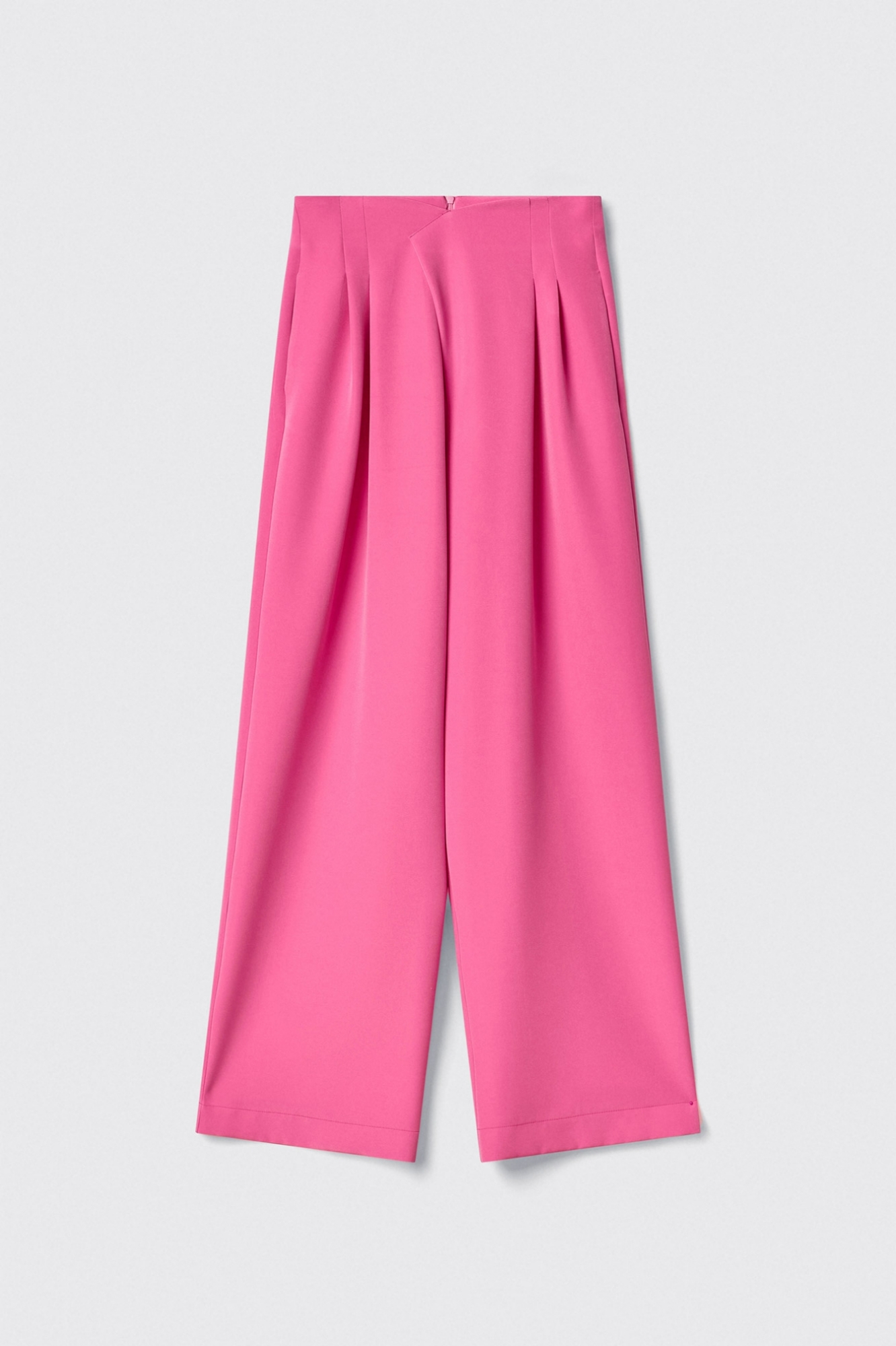 Pantalone a vita alta con riprese in cady • Fucsia