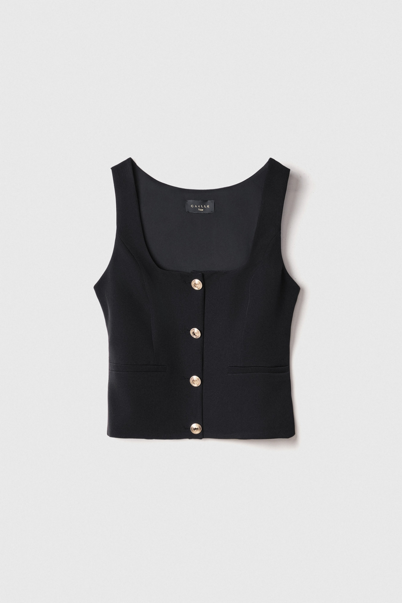 Top smanicato con bottoni in cady • Nero
