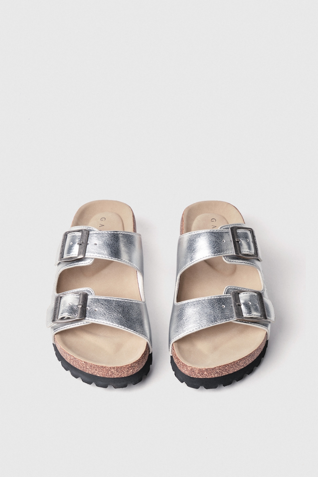 Sandali 2 fasce in laminato • Argento