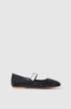 Ballerina flat in suede con strass e etichetta logo su elastico • Nero