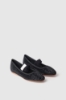 Ballerina flat in suede con strass e etichetta logo su elastico • Nero