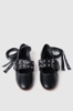 Ballerina flat in ecopelle con allacciatura in gros logato • Nero