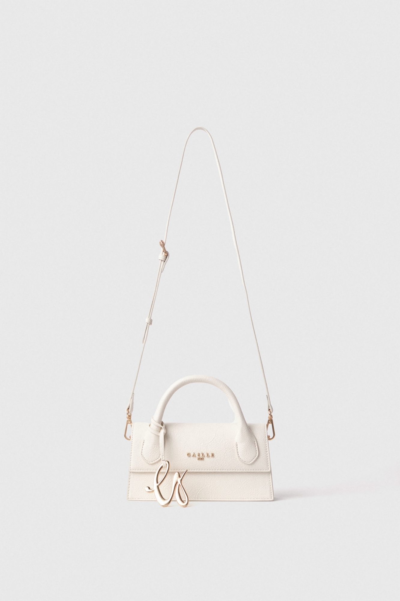 Mini shoulder strap con logo in metallo e maxi flag g coursive • Bianco
