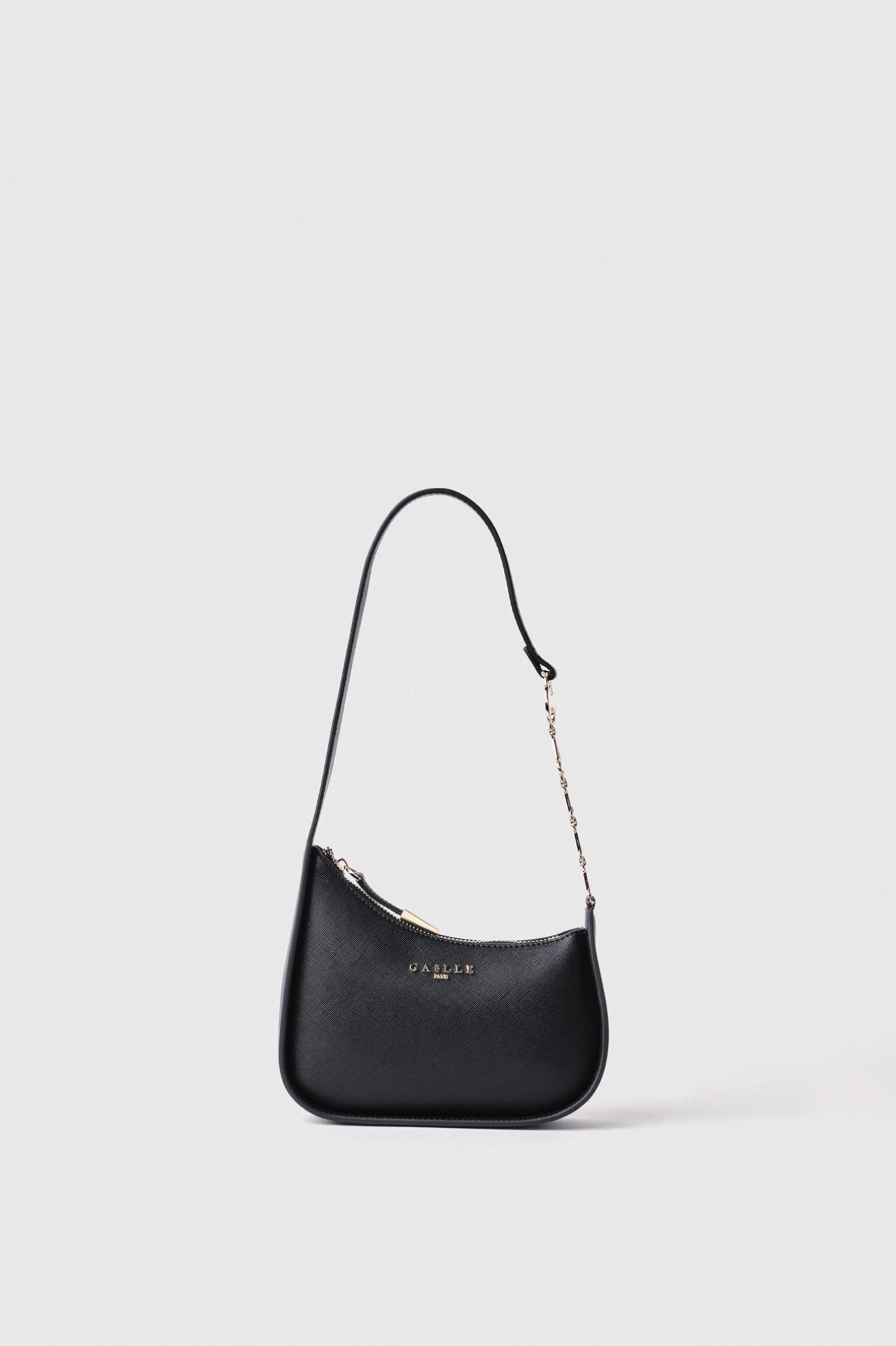Mini hand bag con logo in metallo e logo catena su tracolla • Nero