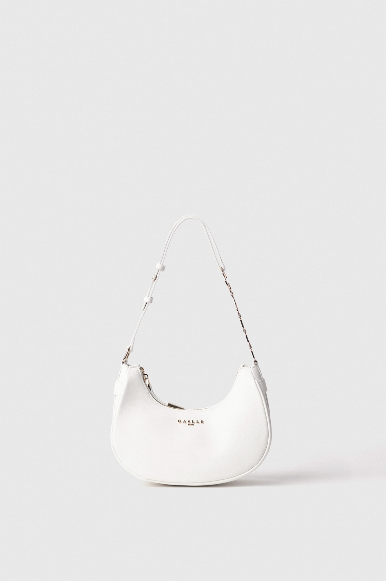 Reg moon bag con logo in metallo e logo catena su tracolla • Bianco