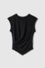 T-shirt smanicata con incrocio sul davanti e logo in strass neri • Nero