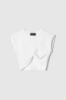 Top paricollo mezza manica con dettaglio incrociato sul davanti logo in strass crystal • Bianco