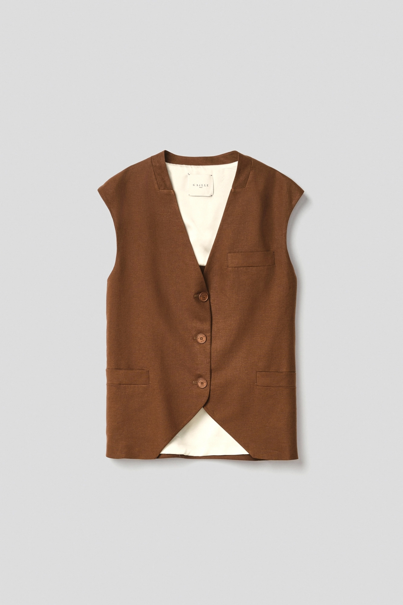 Picture of Oversized waistcoat with open back in linen • Coconut brown