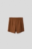 Picture of Linen blend shorts with pleats and side pockets, logo plate on strap • Coconut brown