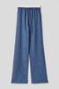 Picture of Soft straight trousers with drawstring waist and side pockets with faux satin underwear • Blue