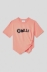 Picture of Asymmetric round neck jersey T shirt with pleat detail and print • Melon orange