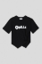 Picture of Asymmetric round-neck jersey T shirt with pleat detail and print • Black