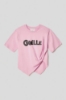 Picture of Asymmetric crew neck jersey T shirt with pleat detail and print • Orchid pink