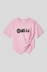 Picture of Asymmetric crew neck jersey T shirt with pleat detail and print • Orchid pink