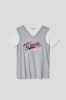 Picture of Short dress with v-neck maxi vest and printed jersey sleeves • Melange grey