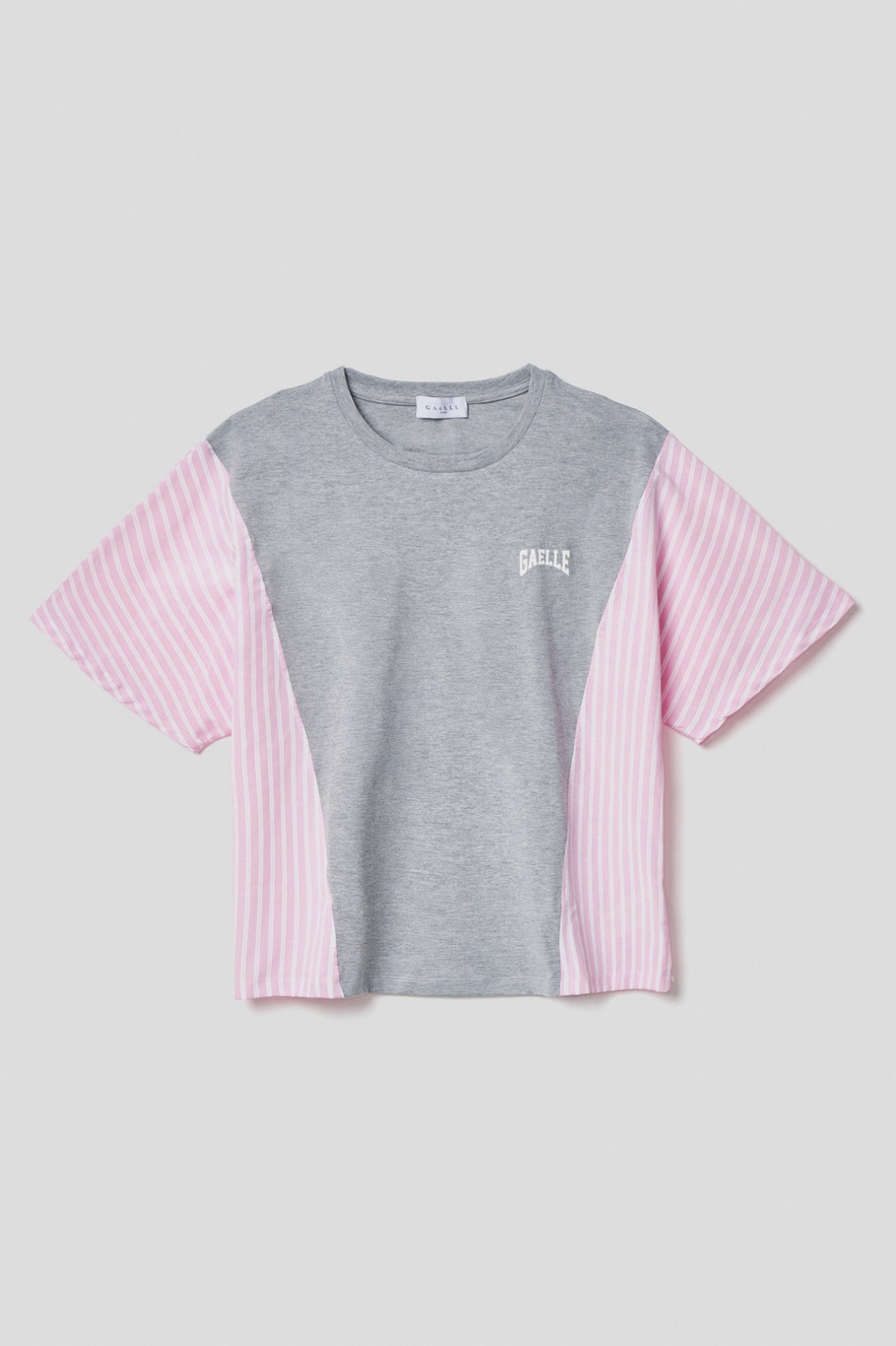 Picture of Crew neck jersey T shirt with poplin inserts • Melange grey