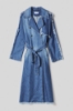 Trench lungo doppiopetto con frange in denim • Blu