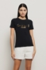 T-shirt paricollo con appl. brick oro/argento • Nero