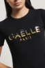 T-shirt paricollo con appl. brick oro/argento • Nero