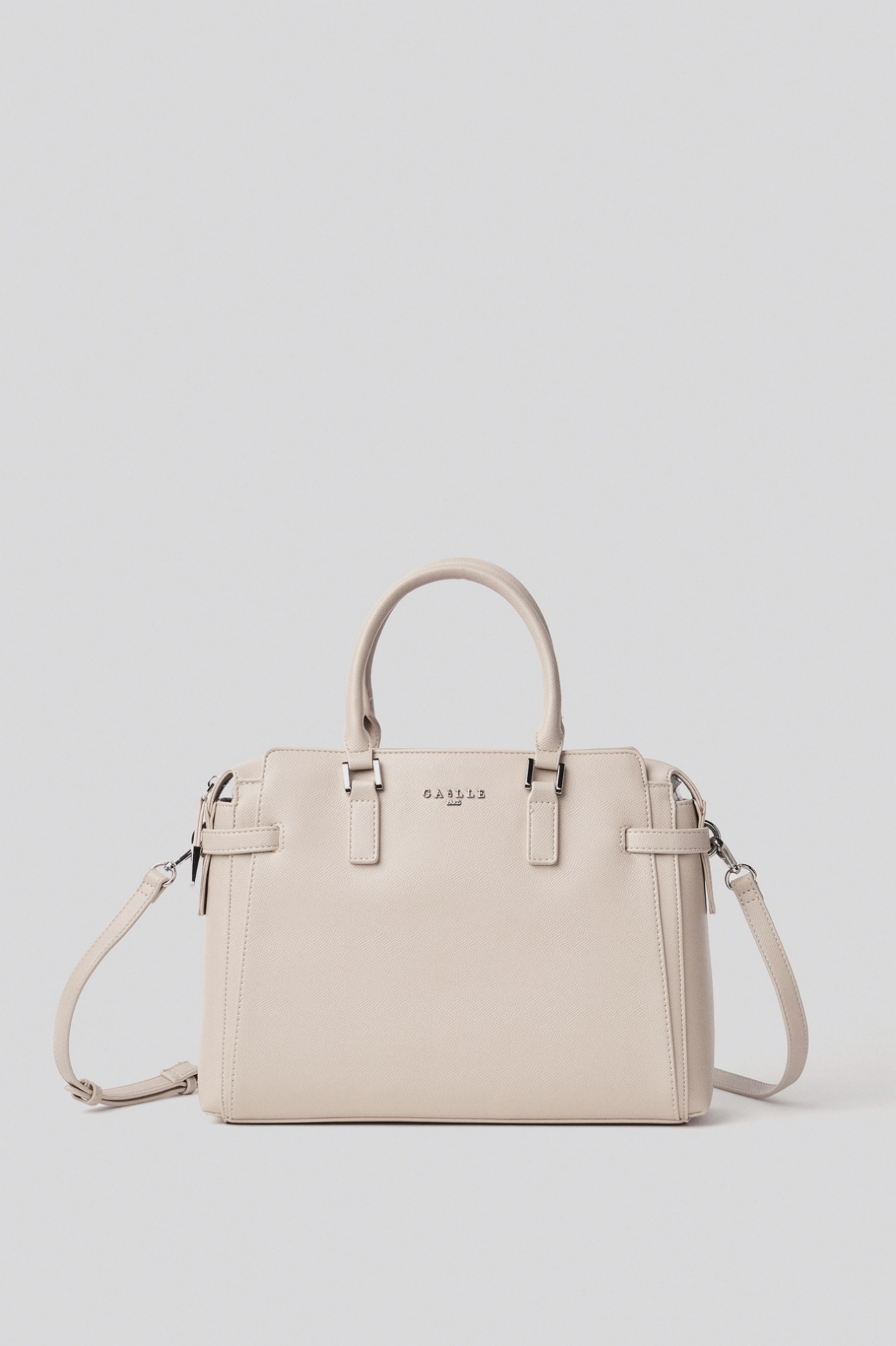 Maxi shoulder strap in ecopelle saffiano e logo in metallo • Safari