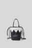 Mini bucket bag matelasse' a rombi e logo in metallo • Nero bianco