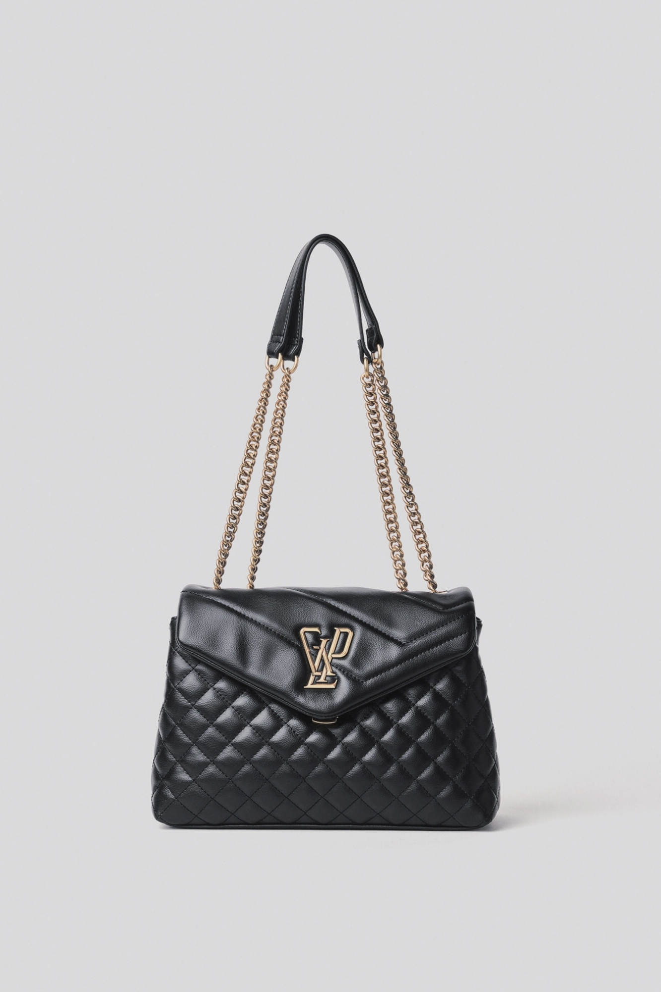 Maxi shoulder strap doppio matelasse' glp in metallo • Nero