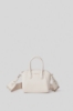 Mini duffle con logo in metallo e tracolla jacquard • Bianco