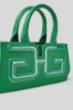 Reg hand bag in vernice con maxi patch double g • Verde