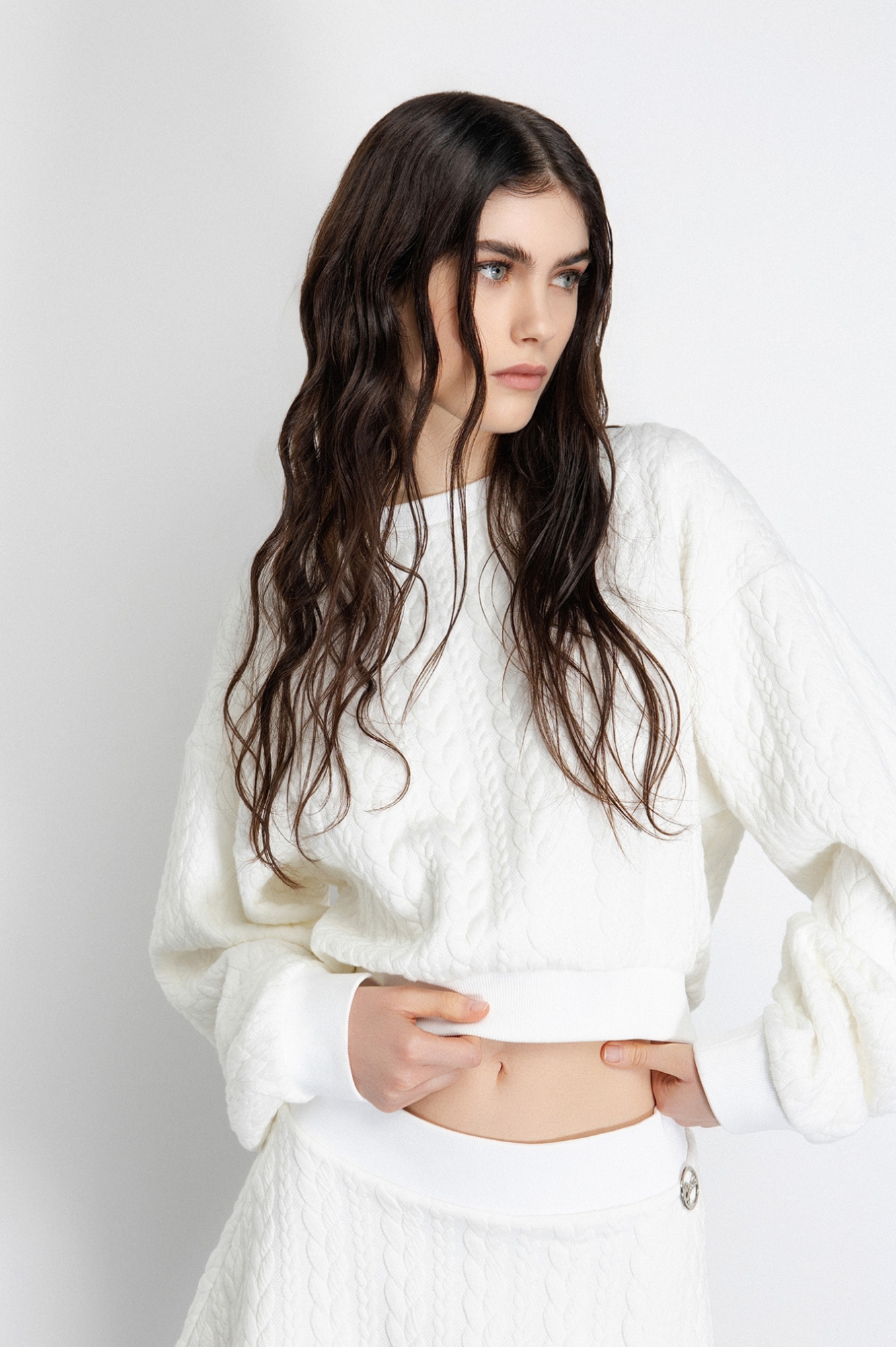 Felpa Crop Girocollo Over • Off White