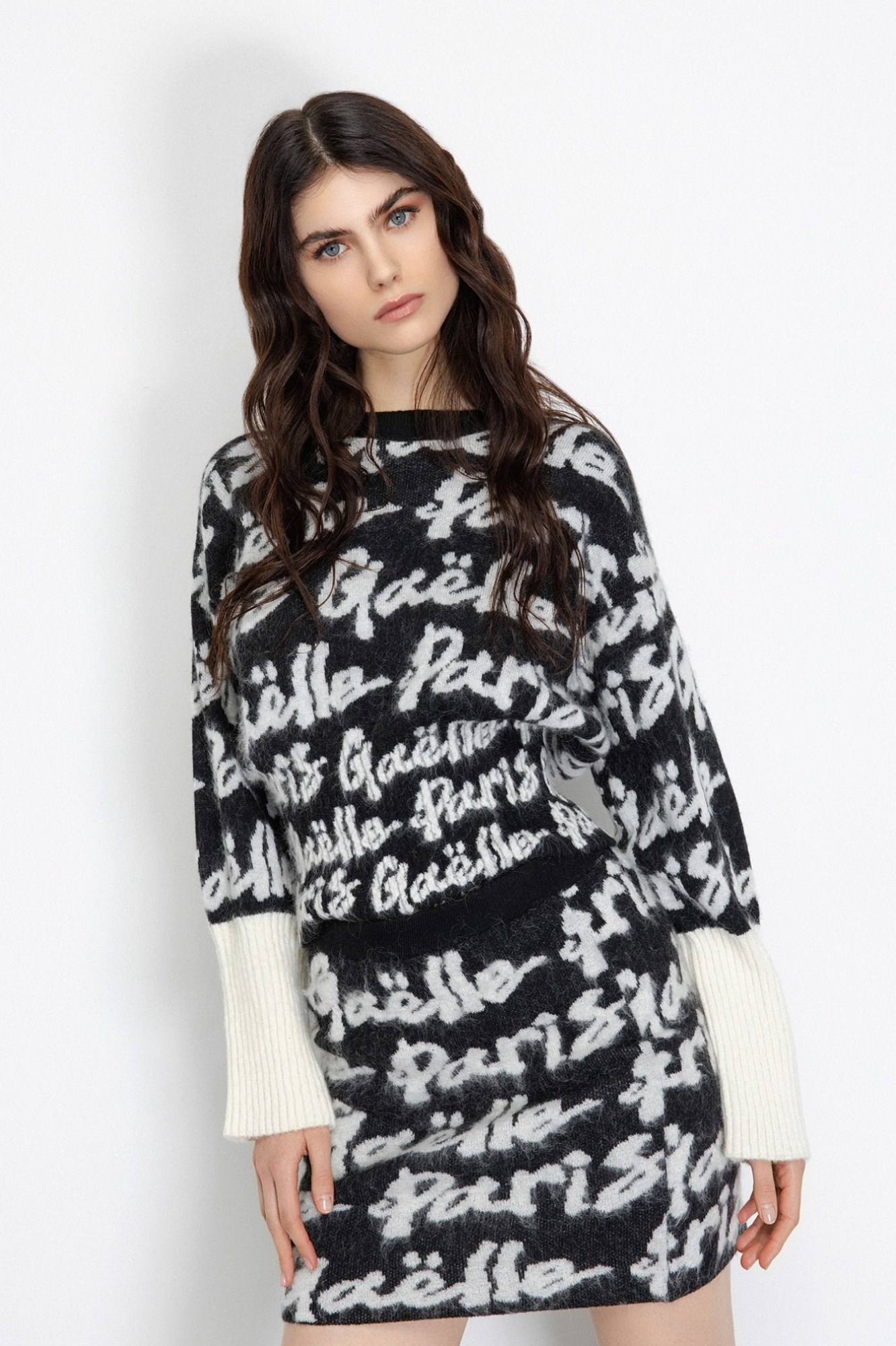 Pullover Cropped In Maglieria • Nero Offwhite