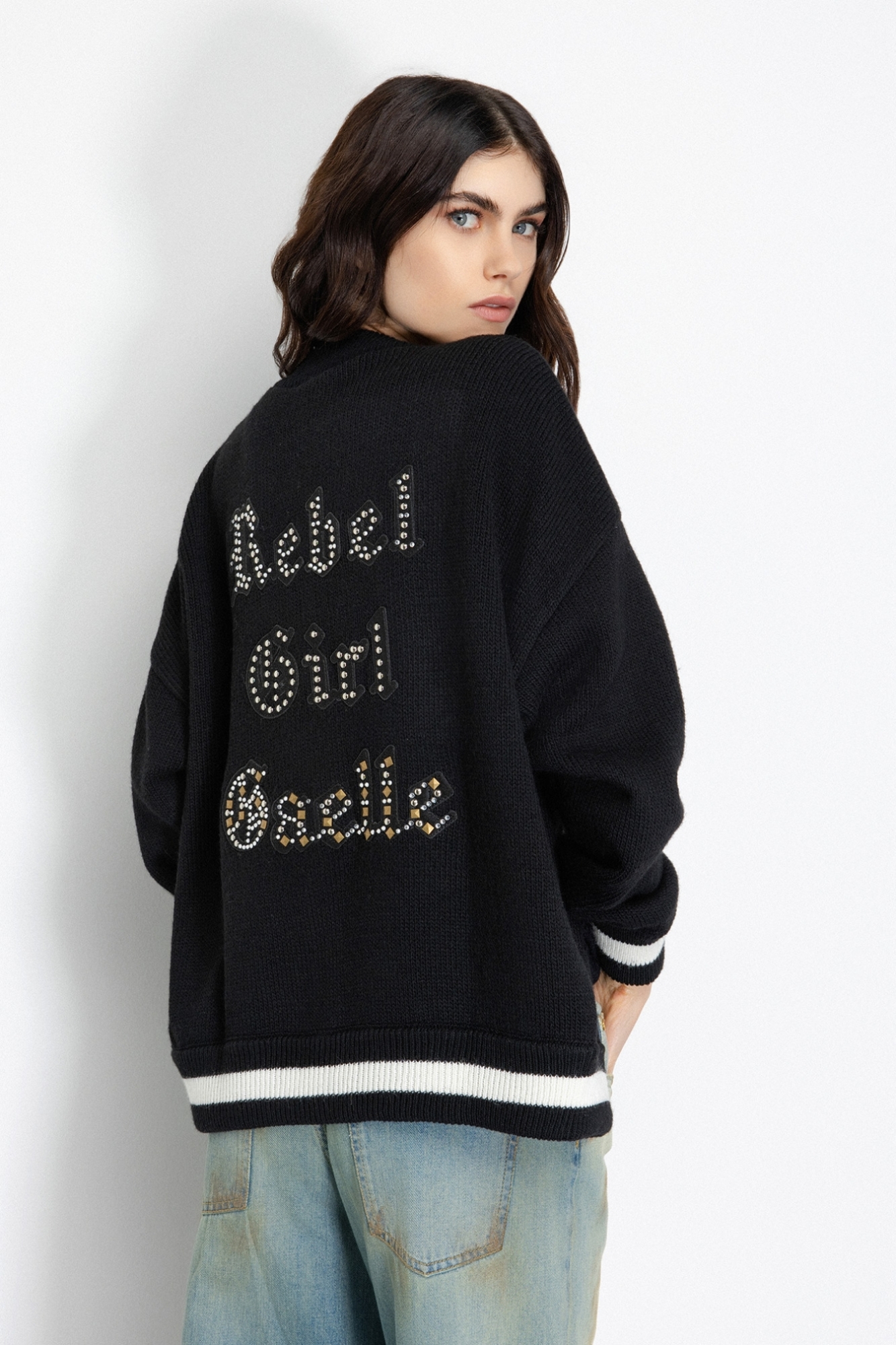 Bomber In Maglia Con Applicazioni Sul Retro • Nero