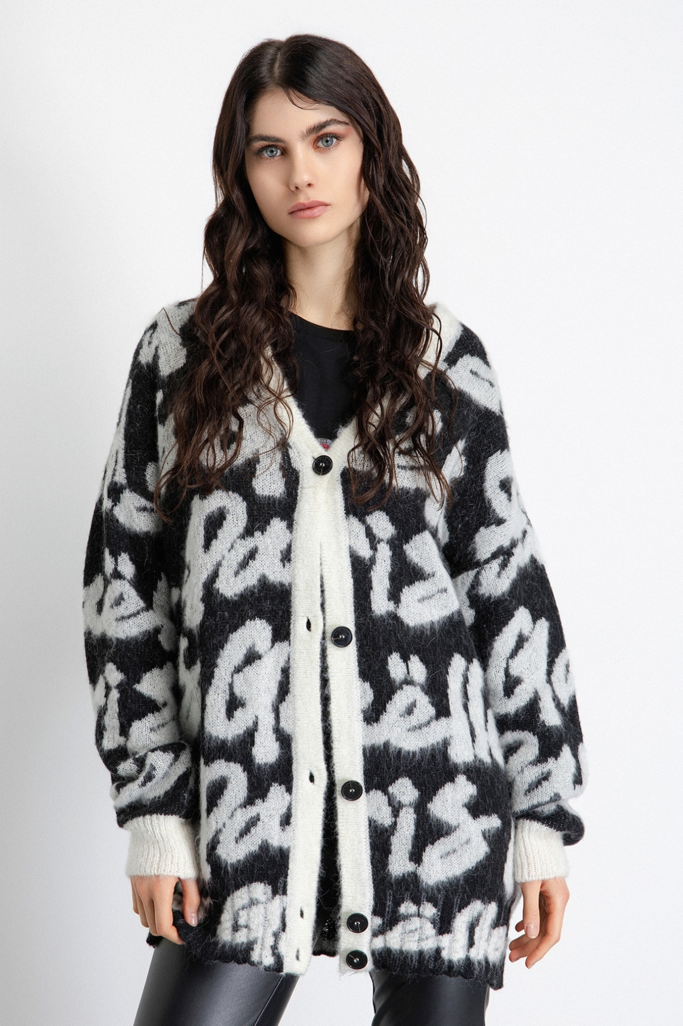 Cardigan Over In Maglieria • Nero Offwhite