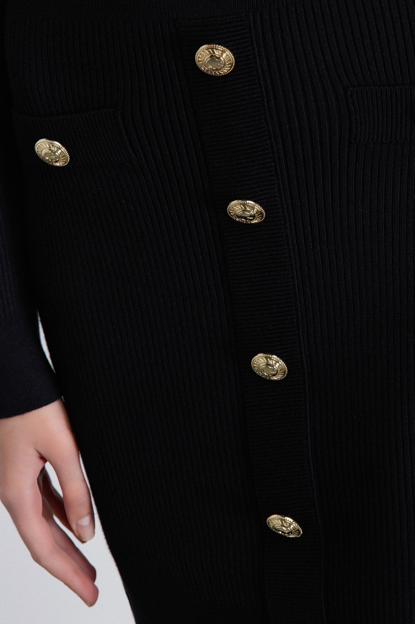 Mini Abito A Coste Dettaglio Bottoni • Nero