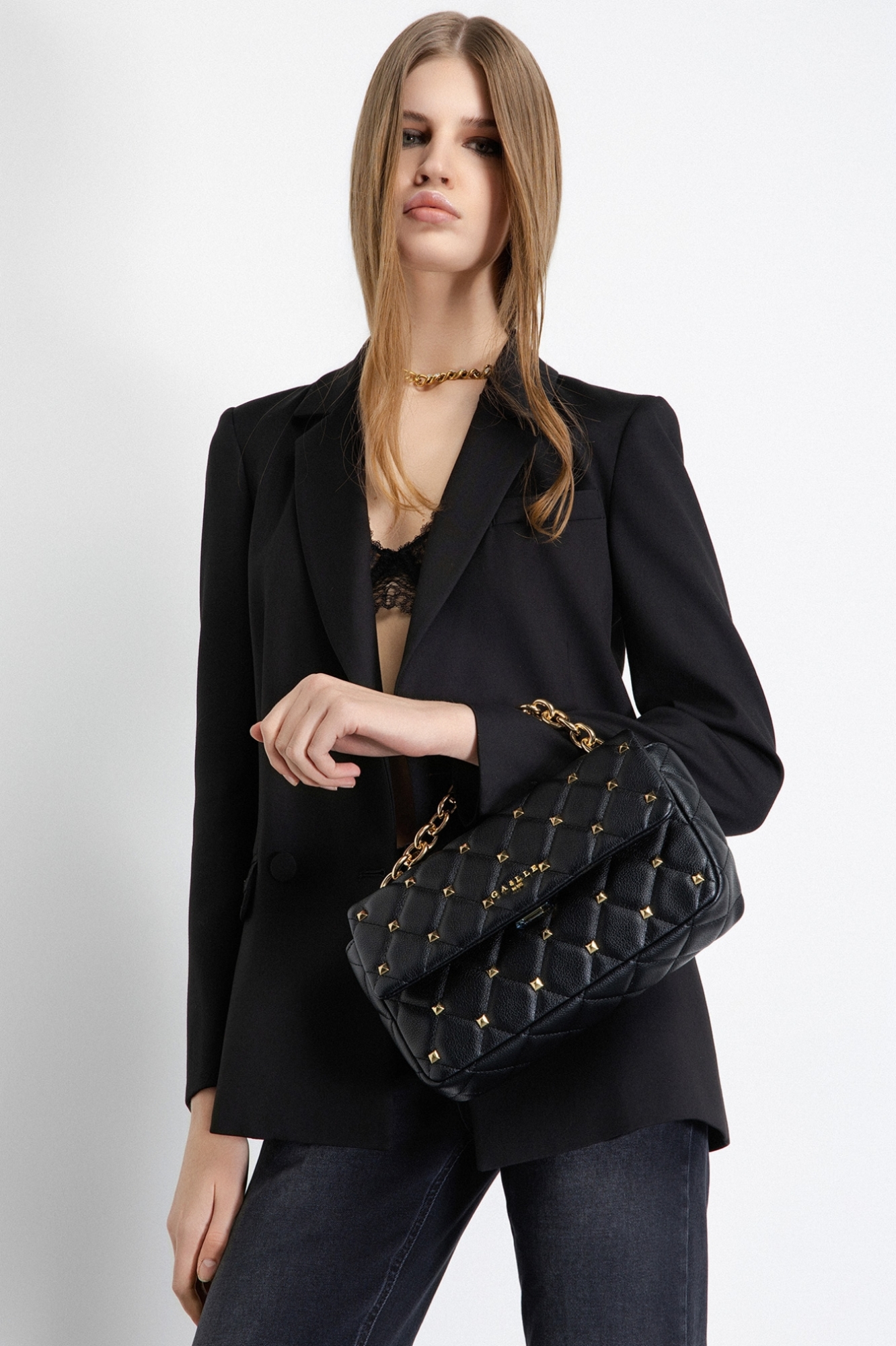 Regular Shoulder Strap Borchia E Maxi Catena Oro • Nero