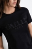 T-Shirt Paricollo Mezza Manica Con Logo Glitter Nero • Nero