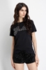 T-Shirt Paricollo Mezza Manica Con Logo Ricamato E Appl. Strass E Borchie • Nero
