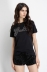 T-Shirt Paricollo Mezza Manica Con Logo Ricamato E Appl. Strass E Borchie • Nero