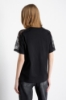 T-Shirt Paricollo Mezza Manica Con Inserto In Pizzo Nero Personal. Strass • Nero