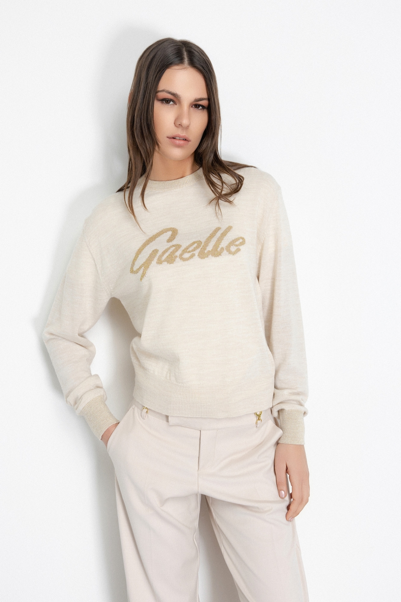 Pullover Logo Lurex • Panna
