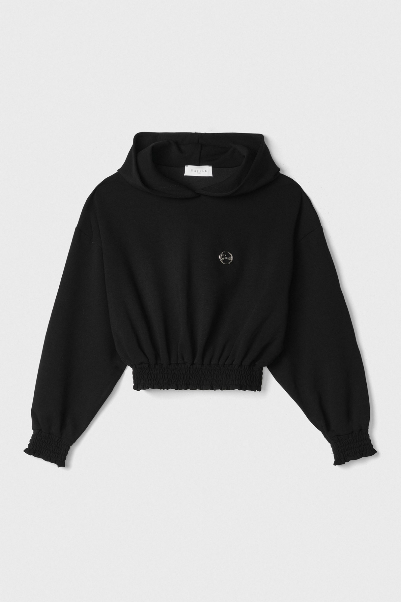 Felpa Crop Con Cappuccio E Punto Smock • Nero