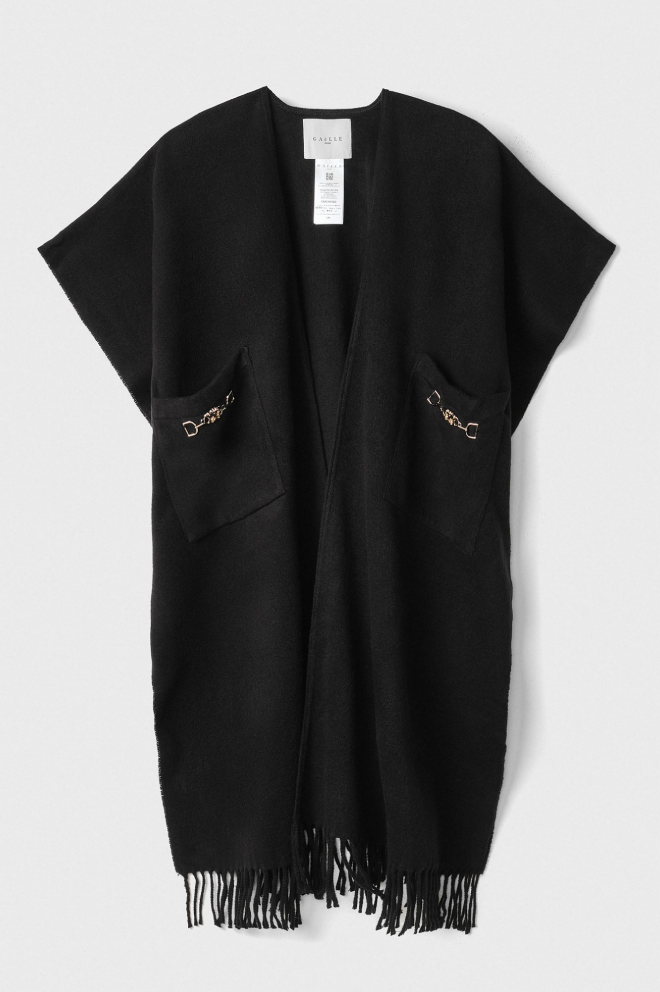 Poncho In Panno Con Tasche E Morsetto Oro • Nero