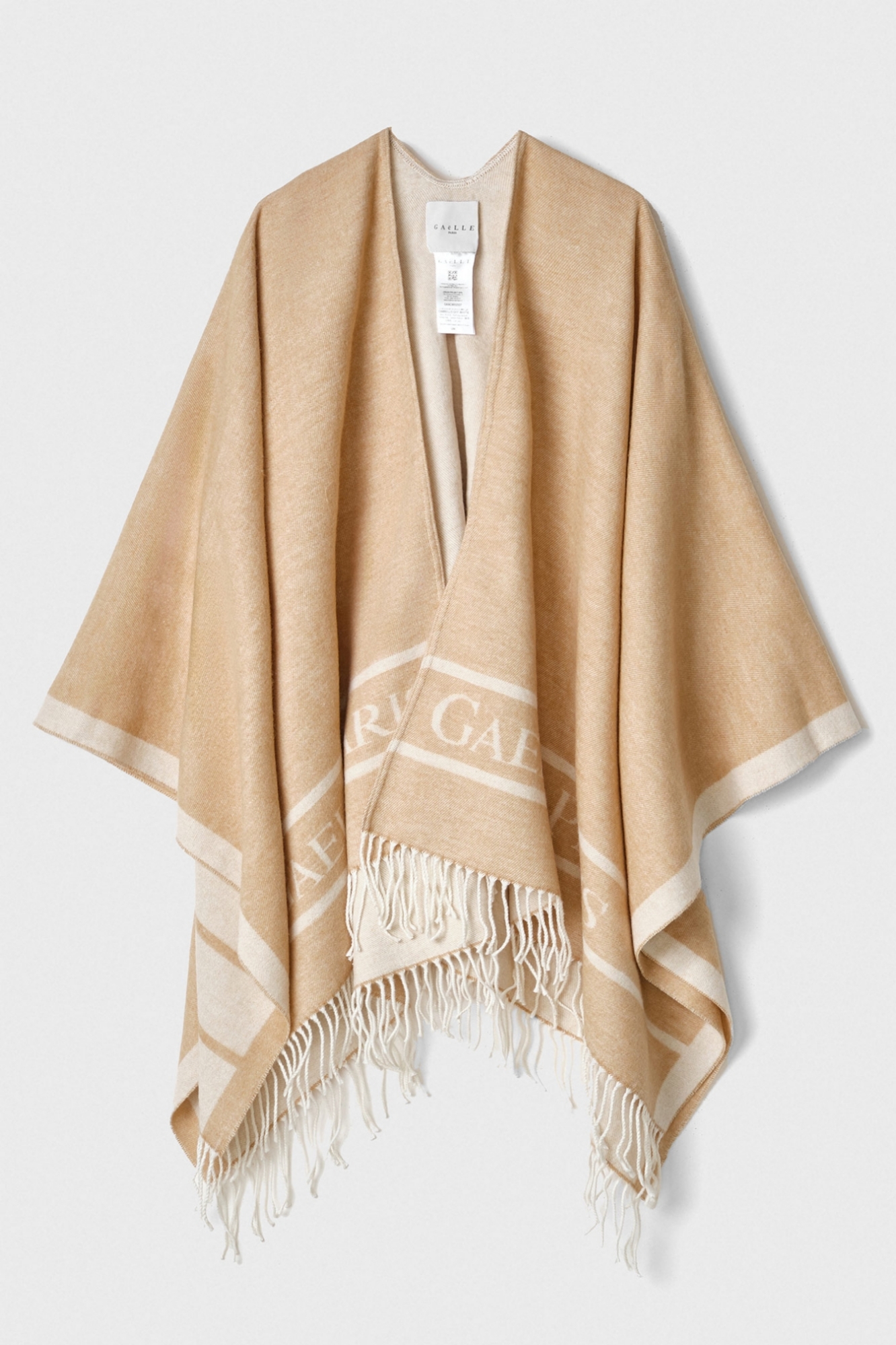 Poncho In Panno Con Logo Al Fondo Jacquard • Cammello-Off White