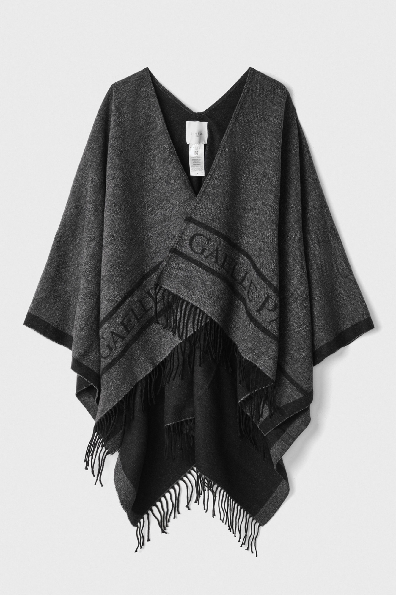 Poncho In Panno Con Logo Al Fondo Jacquard • Grigio Ferro-Nero